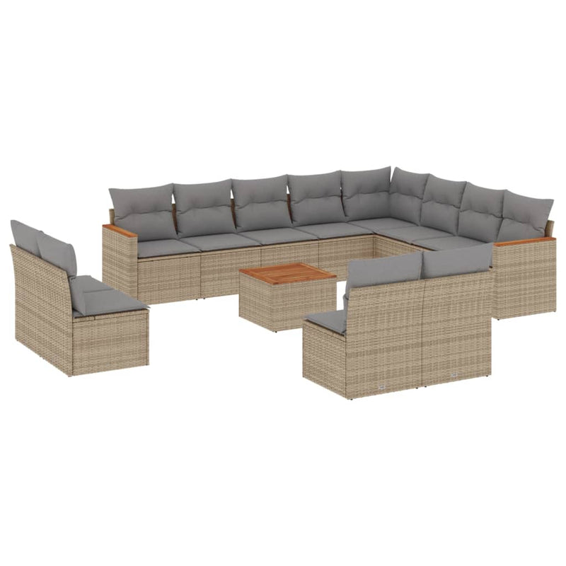 13 Piece Garden Sofa Set with Cushions Beige Poly Rattan