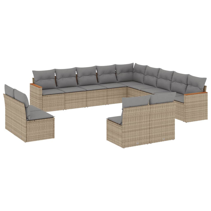 vidaXL 13 Piece Garden Sofa Set with Cushions Beige Poly Rattan