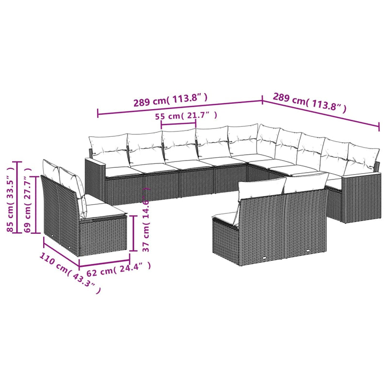 vidaXL 13 Piece Garden Sofa Set with Cushions Beige Poly Rattan