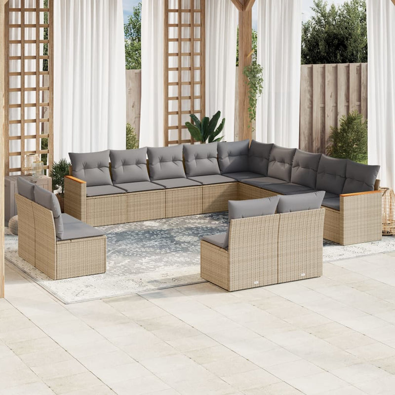 vidaXL 13 Piece Garden Sofa Set with Cushions Beige Poly Rattan