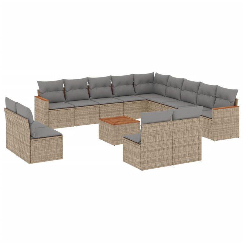 14 Piece Garden Sofa Set with Cushions Beige Poly Rattan