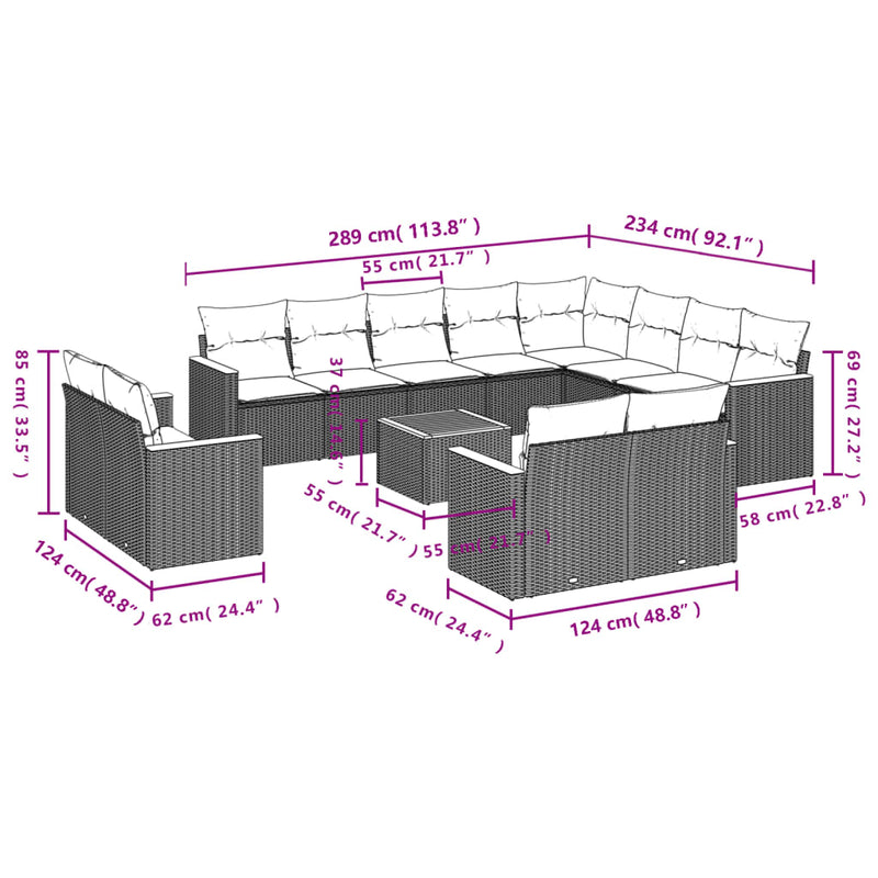 13 Piece Garden Sofa Set with Cushions Grey Poly Rattan