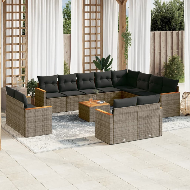 vidaXL 13 Piece Garden Sofa Set with Cushions Grey Poly Rattan