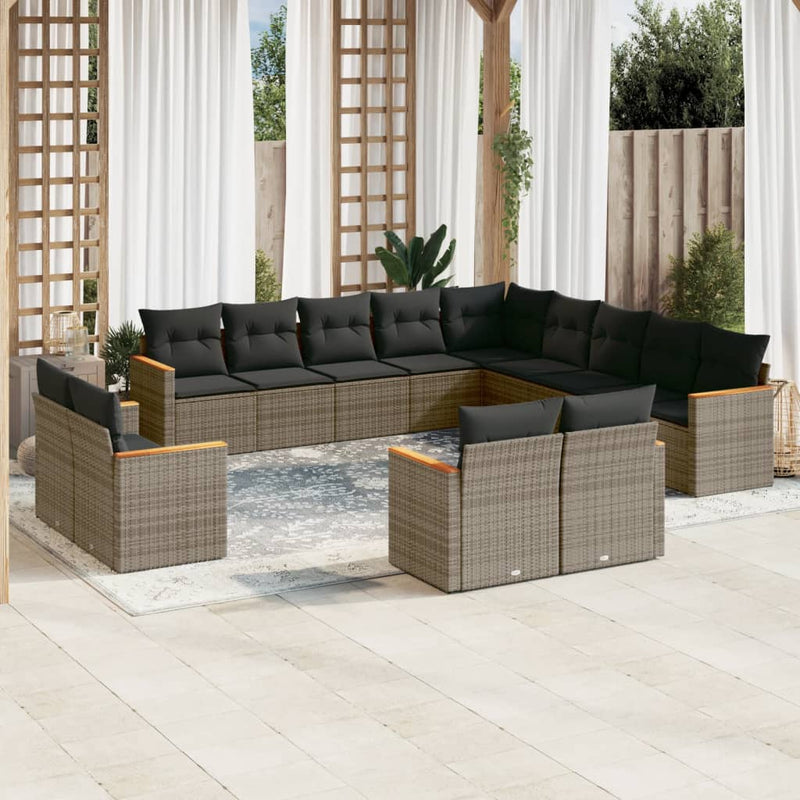 13 Piece Garden Sofa Set with Cushions Grey Poly Rattan