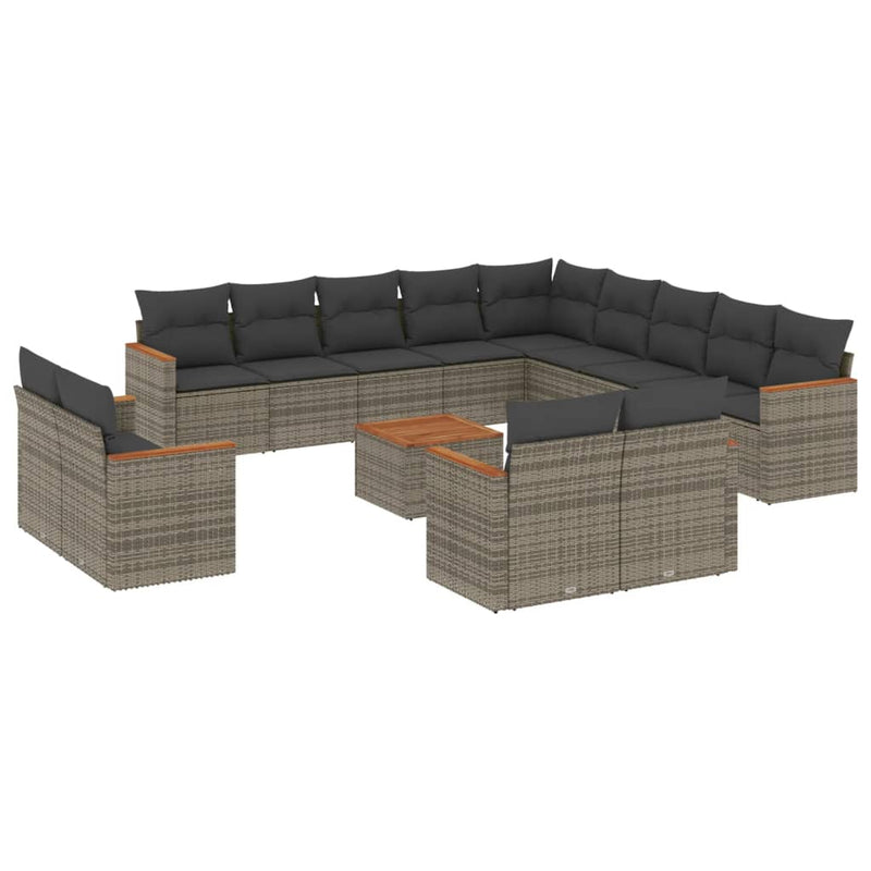 14 Piece Garden Sofa Set with Cushions Grey Poly Rattan