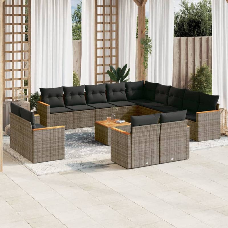 vidaXL 14 Piece Garden Sofa Set with Cushions Grey Poly Rattan