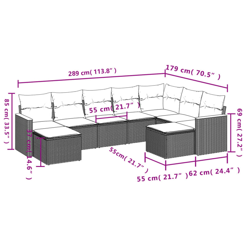 vidaXL 9 Piece Garden Sofa Set with Cushions Black Poly Rattan