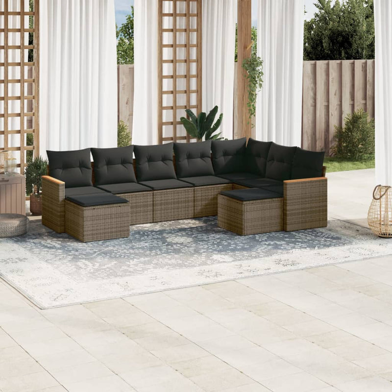 vidaXL 9 Piece Garden Sofa Set with Cushions Grey Poly Rattan