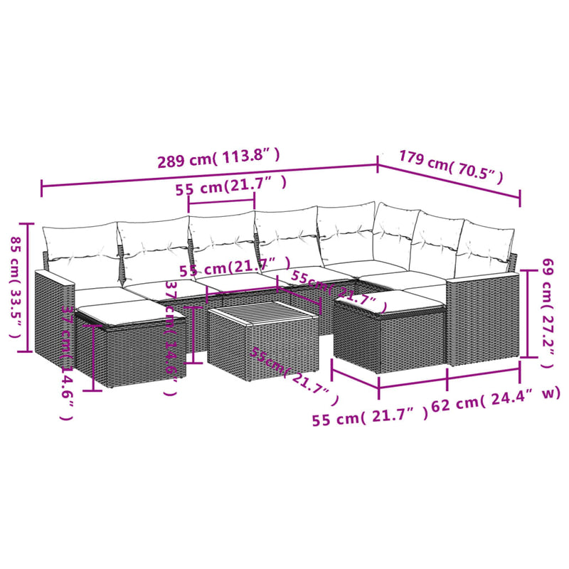 vidaXL 10 Piece Garden Sofa Set with Cushions Black Poly Rattan