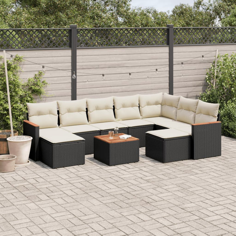 vidaXL 10 Piece Garden Sofa Set with Cushions Black Poly Rattan