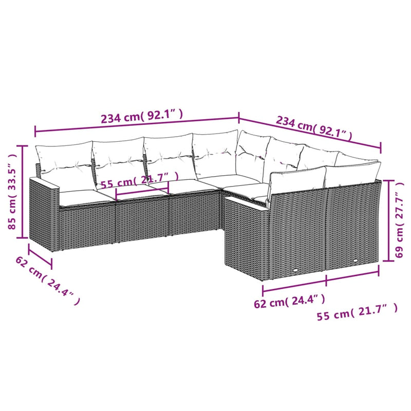 vidaXL 8 Piece Garden Sofa Set with Cushions Beige Poly Rattan