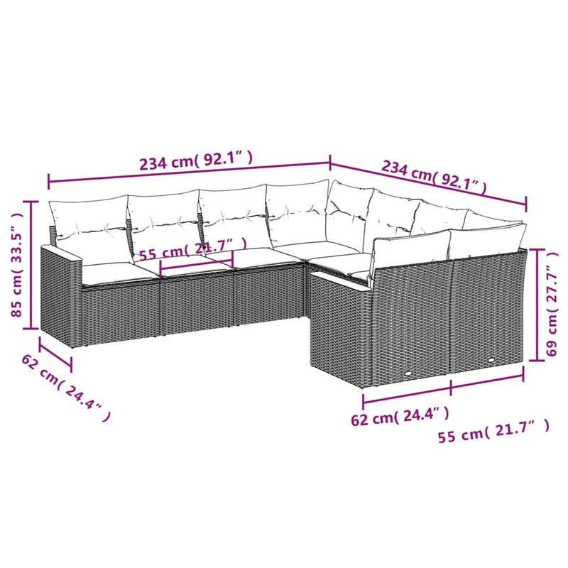 vidaXL 8 Piece Garden Sofa Set with Cushions Grey Poly Rattan