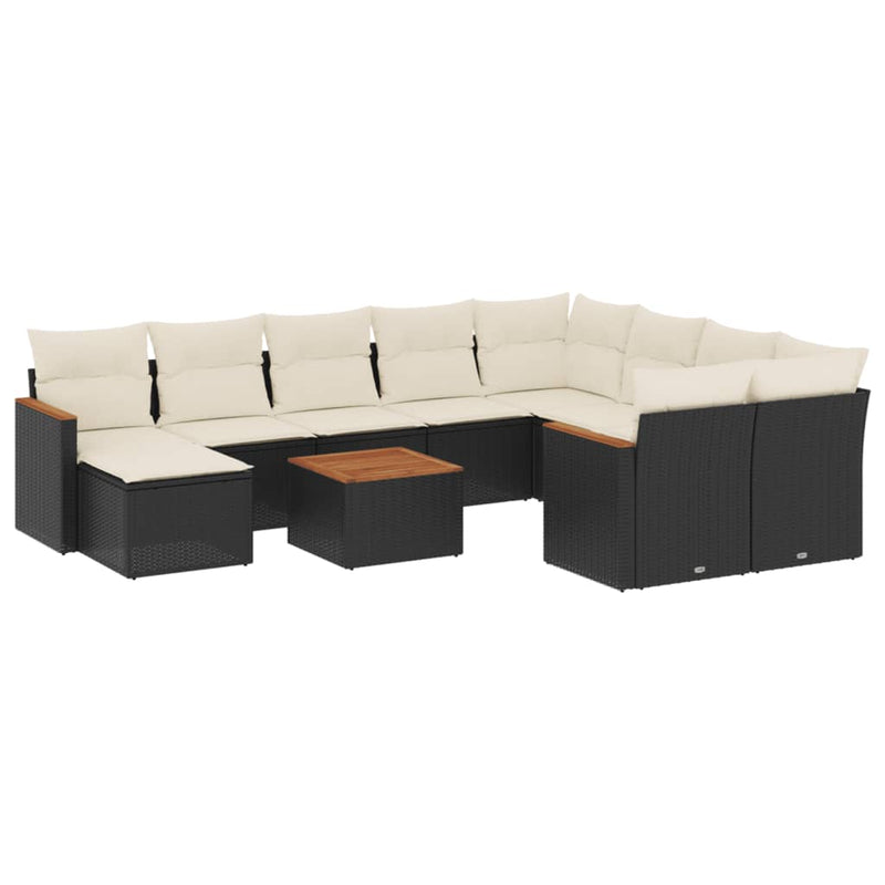 vidaXL 11 Piece Garden Sofa Set with Cushions Black Poly Rattan