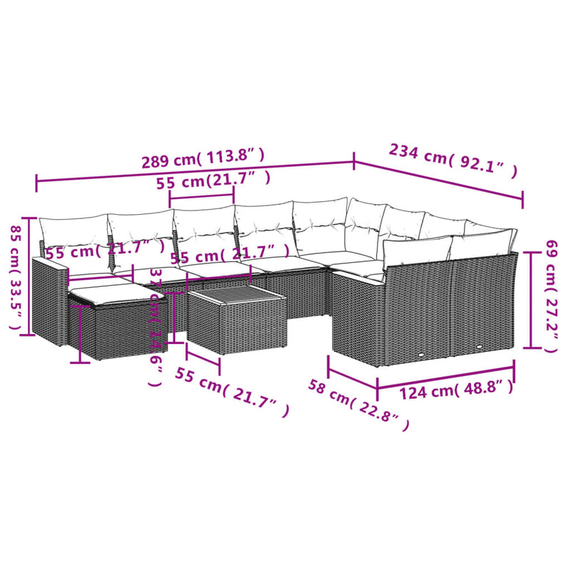 vidaXL 11 Piece Garden Sofa Set with Cushions Grey Poly Rattan