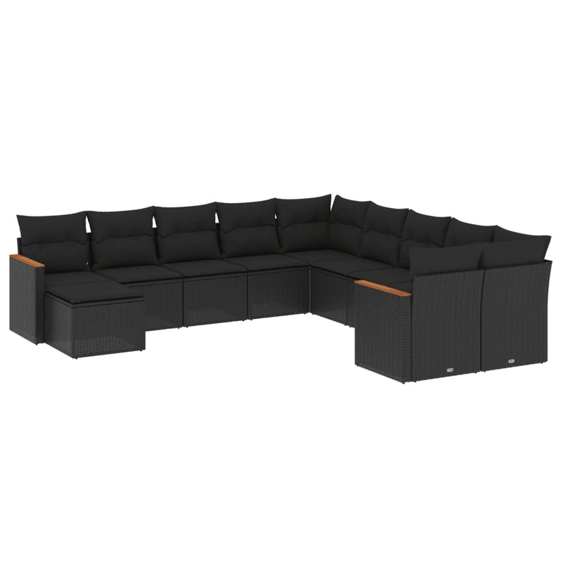 11 Piece Garden Sofa Set with Cushions Black Poly Rattan