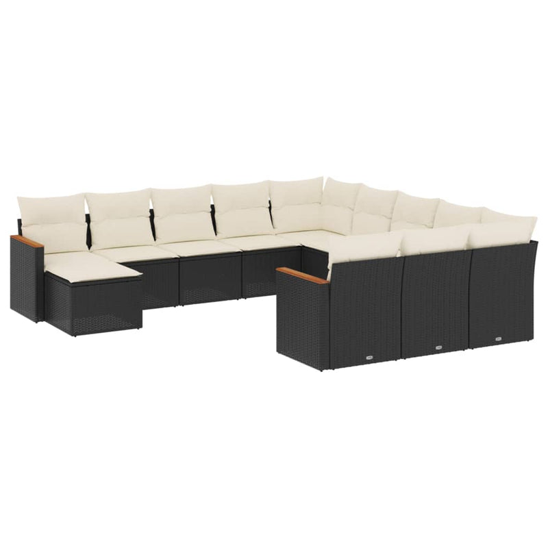 vidaXL 12 Piece Garden Sofa Set with Cushions Black Poly Rattan