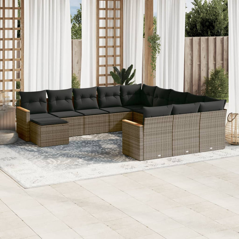 12 Piece Garden Sofa Set with Cushions Grey Poly Rattan