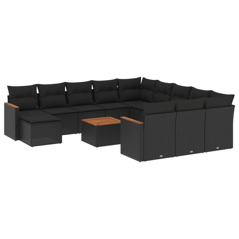 vidaXL 13 Piece Garden Sofa Set with Cushions Black Poly Rattan