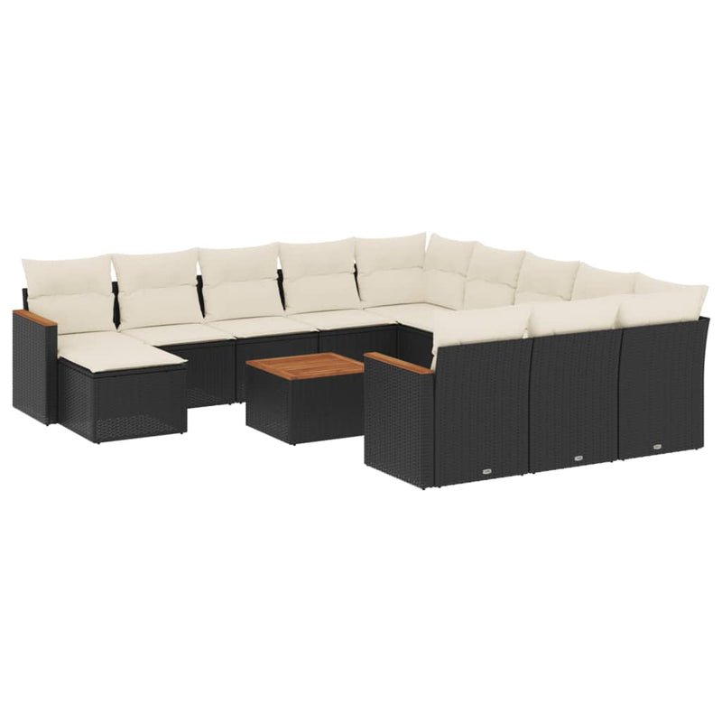vidaXL 13 Piece Garden Sofa Set with Cushions Black Poly Rattan
