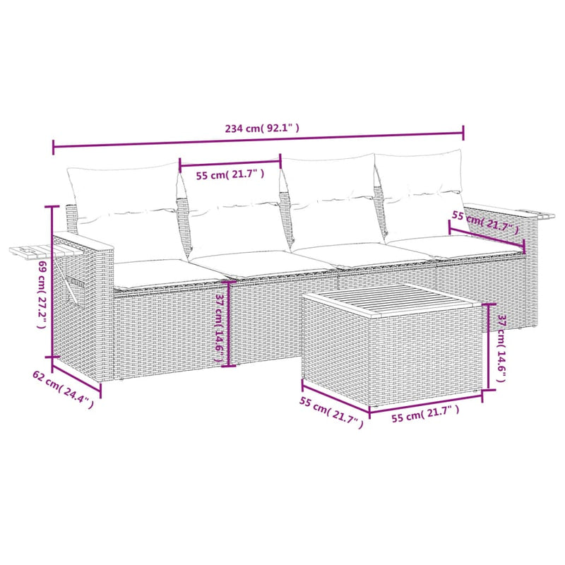 vidaXL 5 Piece Garden Sofa Set with Cushions Grey Poly Rattan