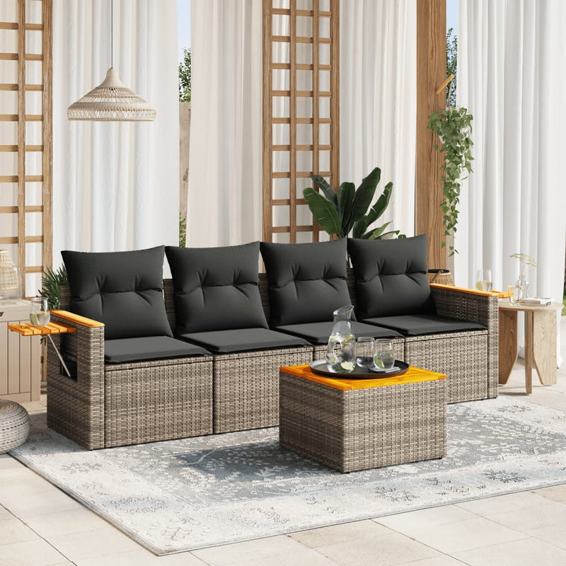 vidaXL 5 Piece Garden Sofa Set with Cushions Grey Poly Rattan