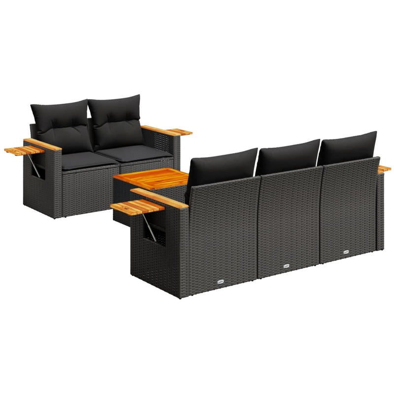 vidaXL 6 Piece Garden Sofa Set with Cushions Black Poly Rattan
