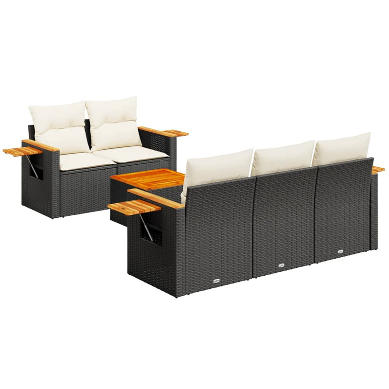 vidaXL 6 Piece Garden Sofa Set with Cushions Black Poly Rattan