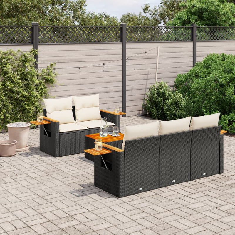 vidaXL 6 Piece Garden Sofa Set with Cushions Black Poly Rattan