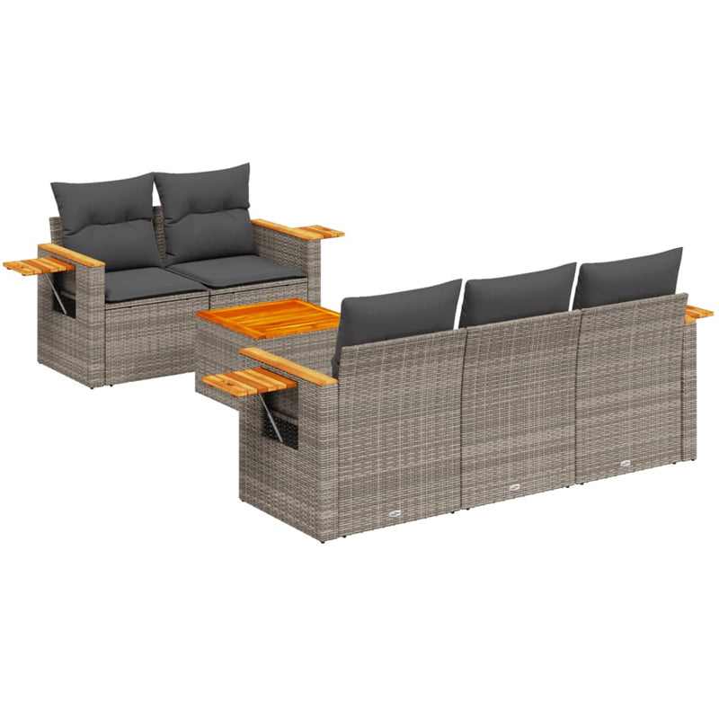 6 Piece Garden Sofa Set with Cushions Grey Poly Rattan