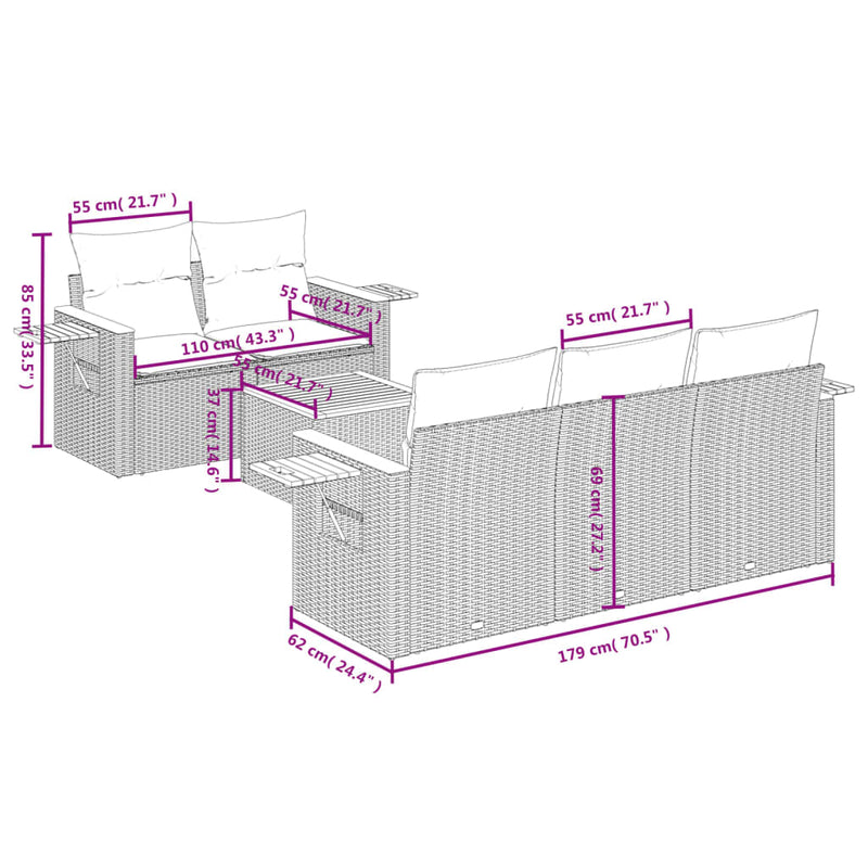 6 Piece Garden Sofa Set with Cushions Grey Poly Rattan