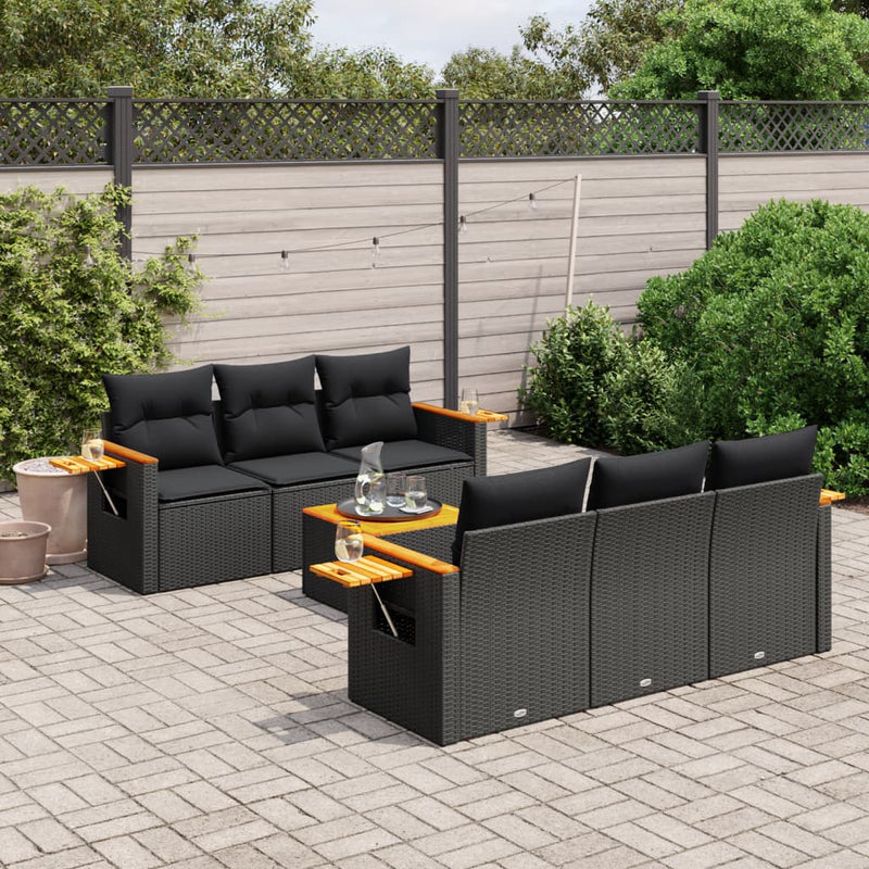 vidaXL 7 Piece Garden Sofa Set with Cushions Black Poly Rattan
