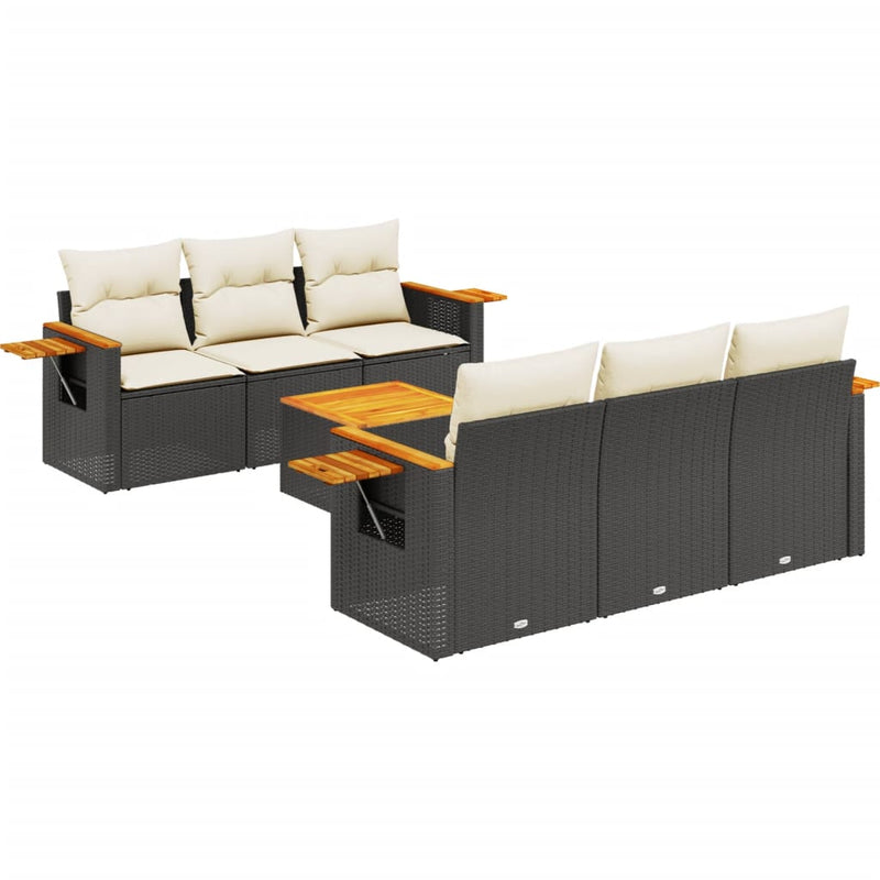 vidaXL 7 Piece Garden Sofa Set with Cushions Black Poly Rattan