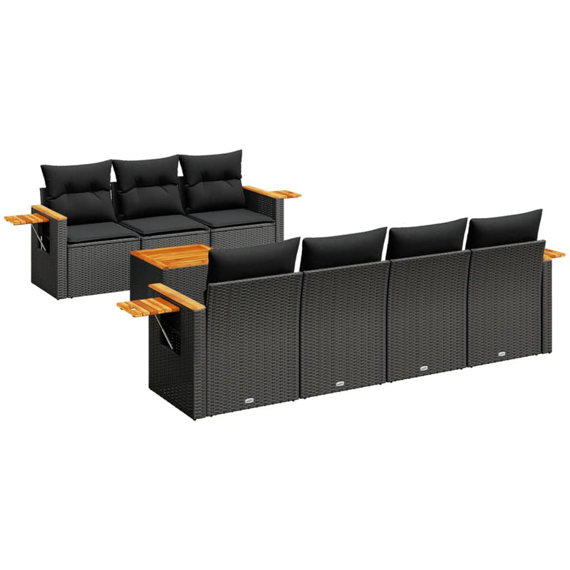 vidaXL 8 Piece Garden Sofa Set with Cushions Black Poly Rattan