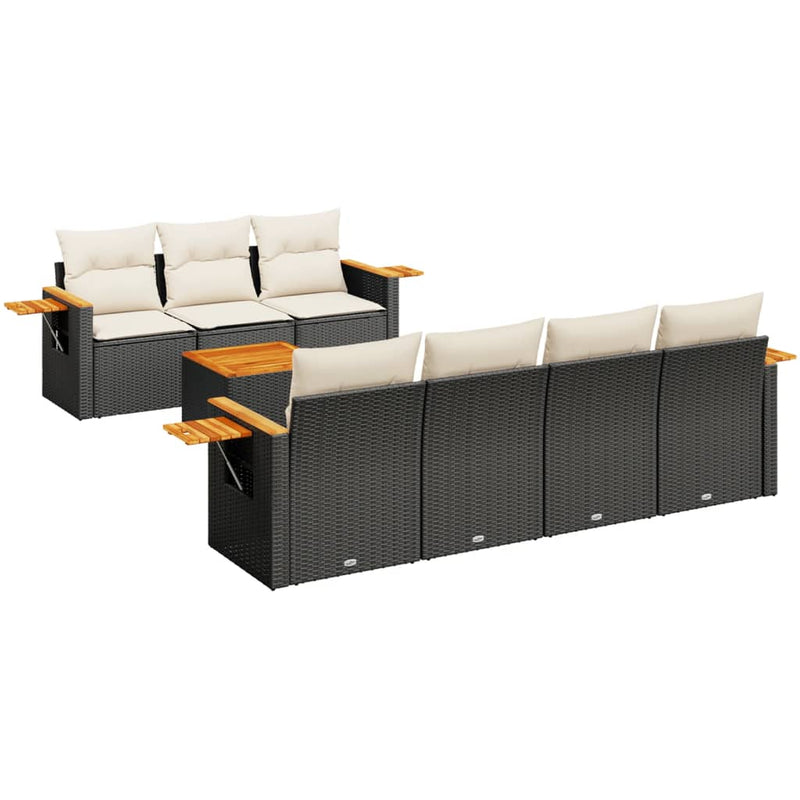 vidaXL 8 Piece Garden Sofa Set with Cushions Black Poly Rattan