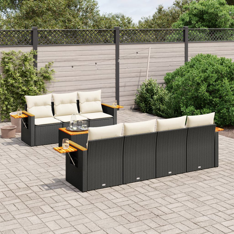 vidaXL 8 Piece Garden Sofa Set with Cushions Black Poly Rattan
