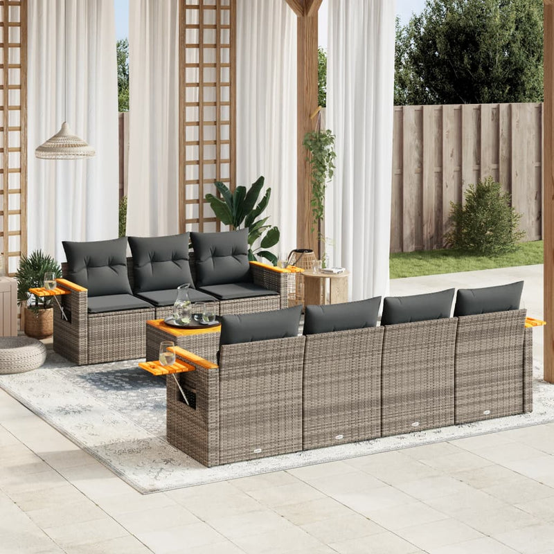 8 Piece Garden Sofa Set with Cushions Grey Poly Rattan