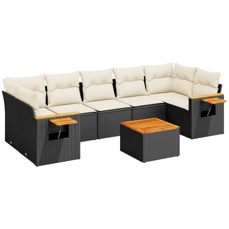 vidaXL 8 Piece Garden Sofa Set with Cushions Black Poly Rattan