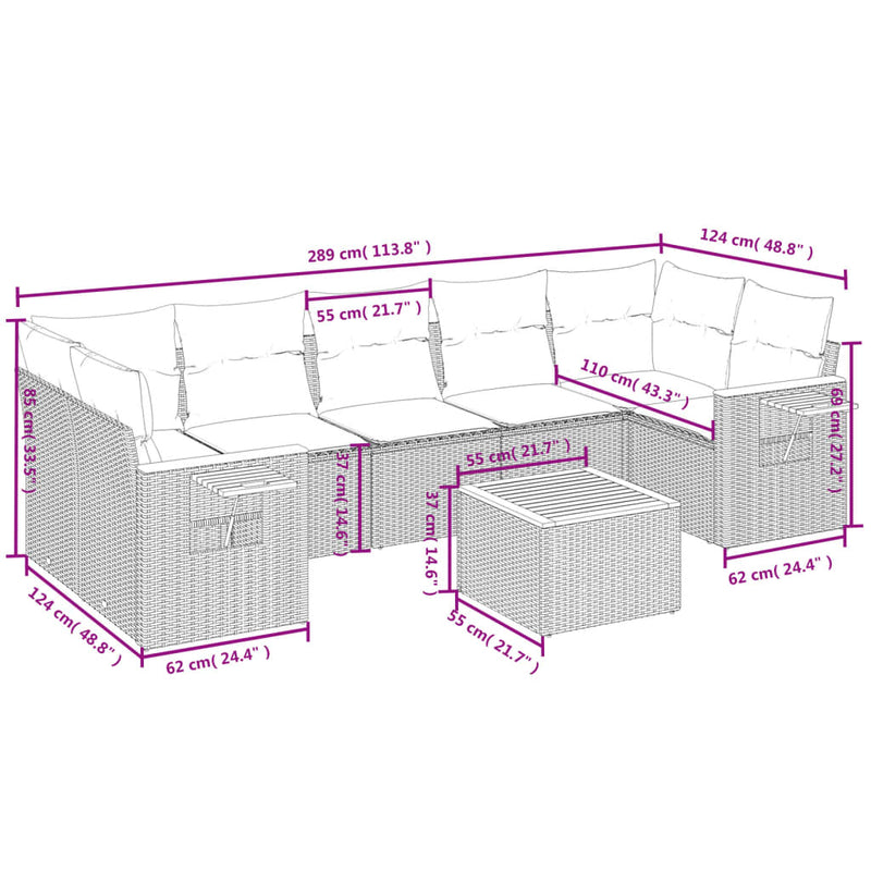 vidaXL 8 Piece Garden Sofa Set with Cushions Grey Poly Rattan