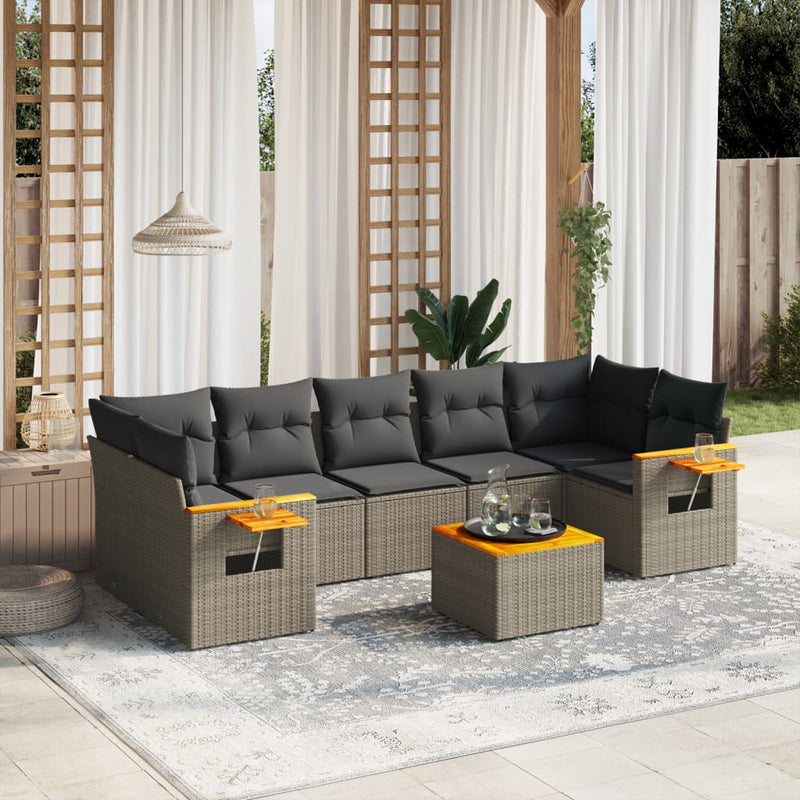 vidaXL 8 Piece Garden Sofa Set with Cushions Grey Poly Rattan