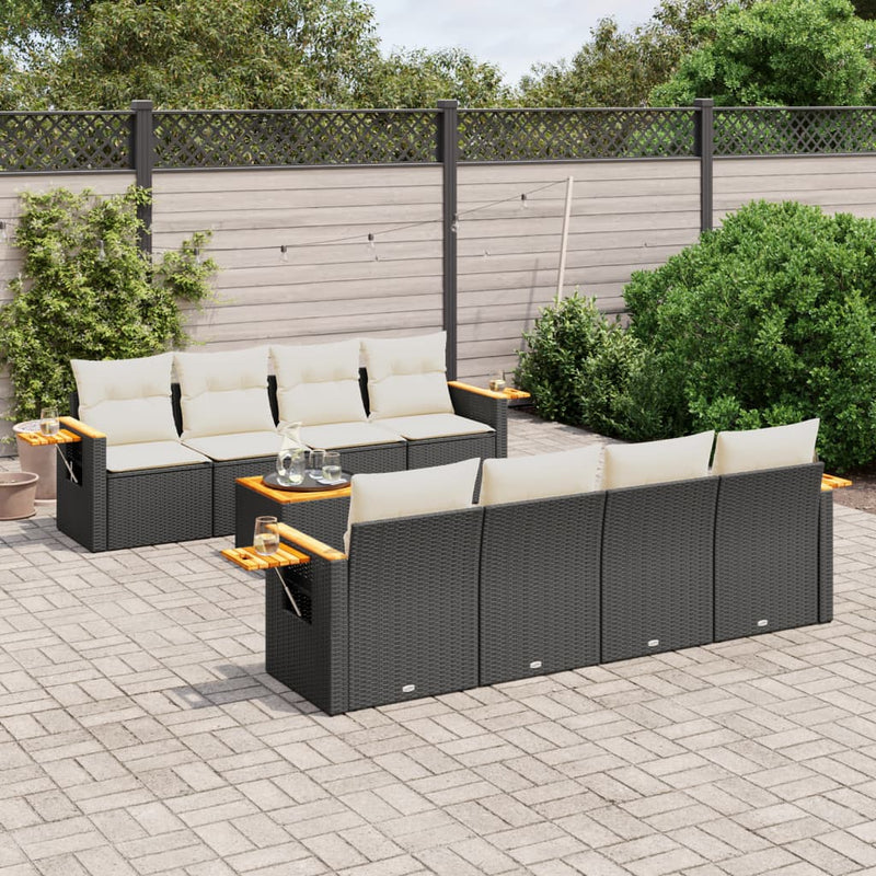 vidaXL 9 Piece Garden Sofa Set with Cushions Black Poly Rattan