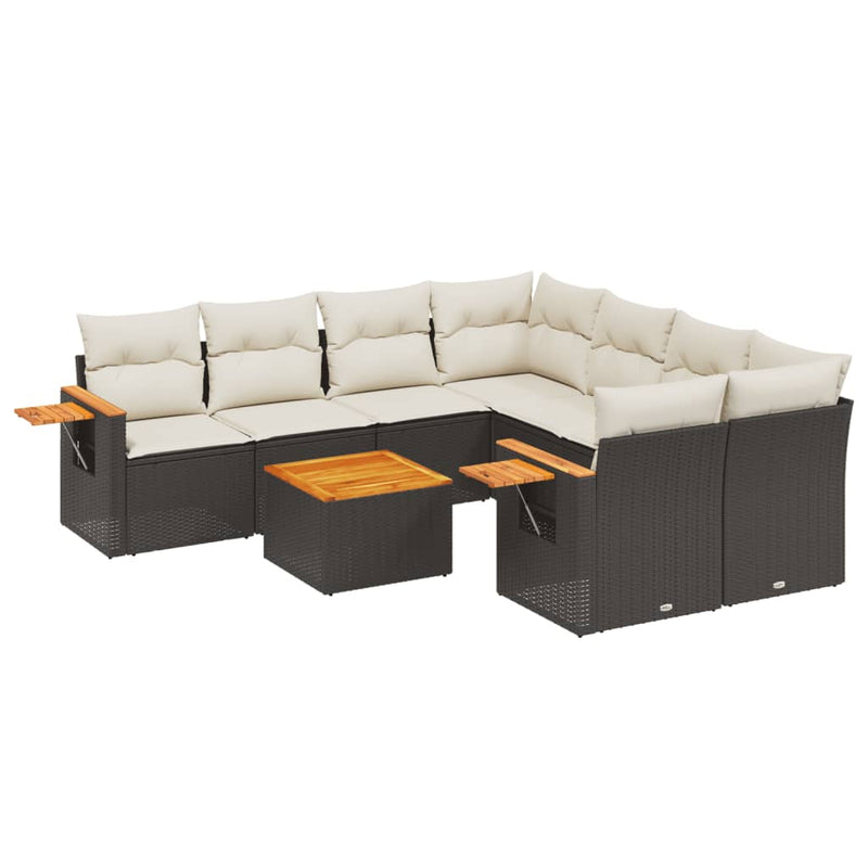 vidaXL 9 Piece Garden Sofa Set with Cushions Black Poly Rattan