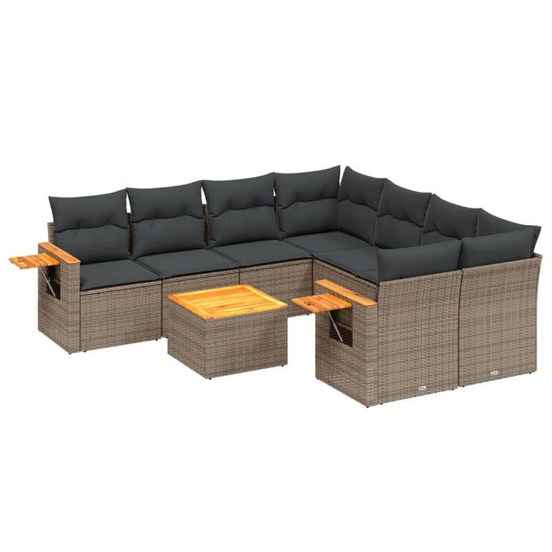 vidaXL 9 Piece Garden Sofa Set with Cushions Grey Poly Rattan