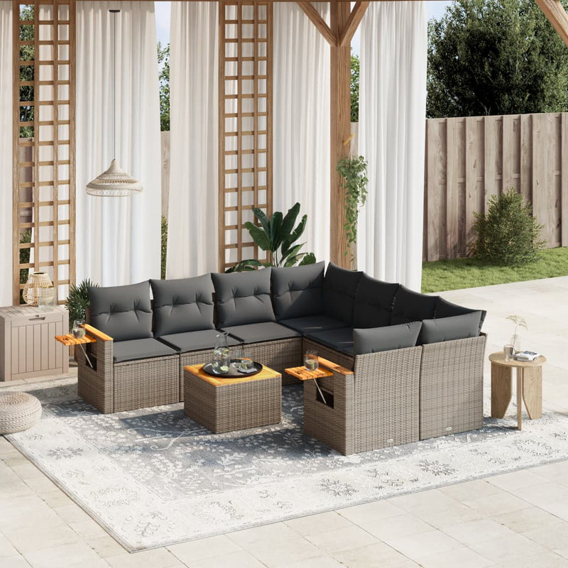 vidaXL 9 Piece Garden Sofa Set with Cushions Grey Poly Rattan