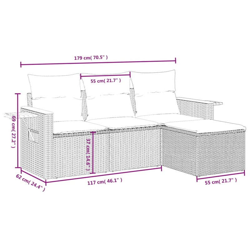 vidaXL 4 Piece Garden Sofa Set with Cushions Grey Poly Rattan