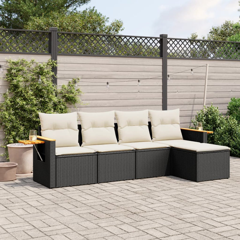 vidaXL 5 Piece Garden Sofa Set with Cushions Black Poly Rattan