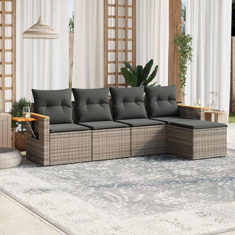 vidaXL 5 Piece Garden Sofa Set with Cushions Grey Poly Rattan
