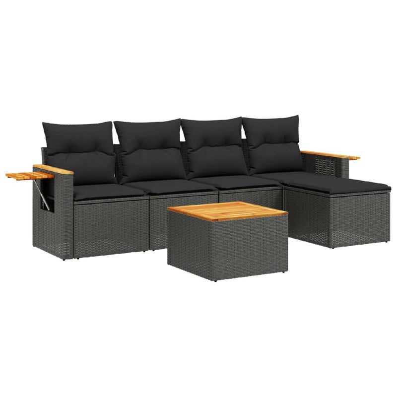 vidaXL 6 Piece Garden Sofa Set with Cushions Black Poly Rattan