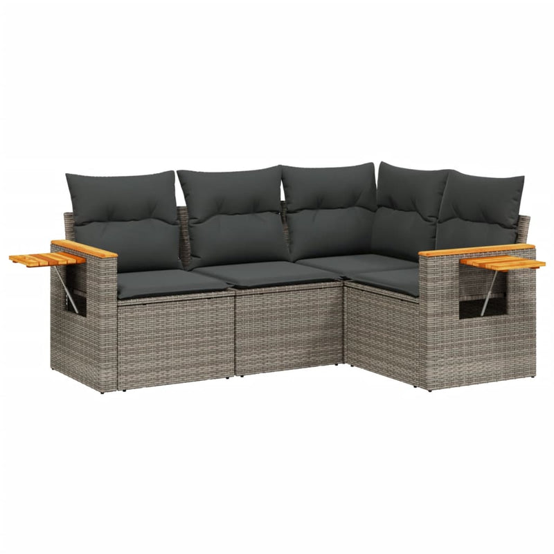 vidaXL 4 Piece Garden Sofa Set with Cushions Grey Poly Rattan