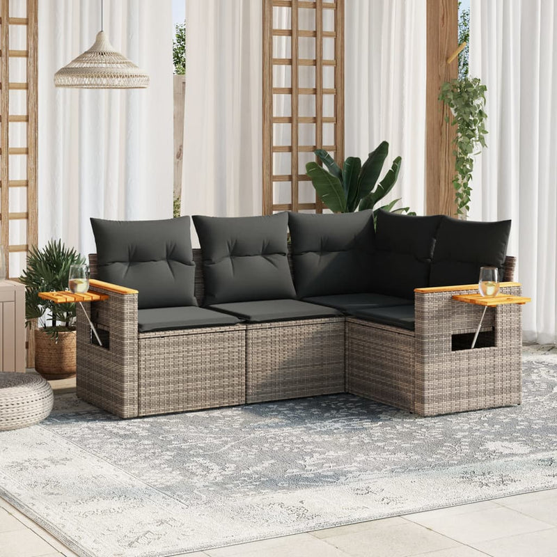 vidaXL 4 Piece Garden Sofa Set with Cushions Grey Poly Rattan