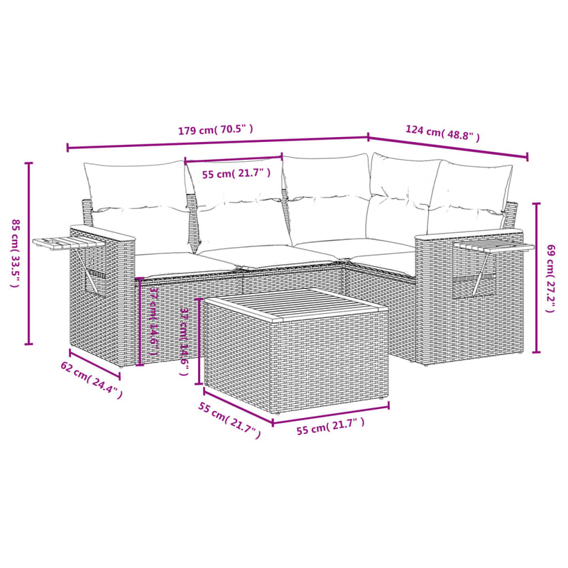 vidaXL 5 Piece Garden Sofa Set with Cushions Grey Poly Rattan
